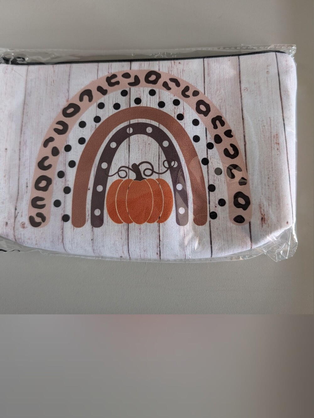 Boho Rainbow Cosmetic Bag in White and Brown Tones